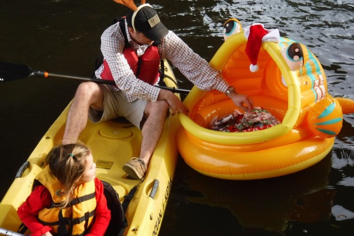 a person sitting on a raft