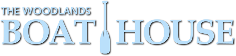 Logo reads 'The Woodlands Boat House' with a paddle in place of 'T' in 'Boat'.